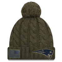 New England Patriots New Era Women's 2018 Salute to Service Sideline Cuffed Pom Knit Hat – Olive