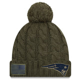 New England Patriots New Era Women's 2018 Salute to Service Sideline Cuffed Pom Knit Hat – Olive