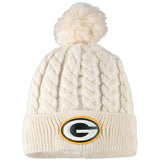 Green Bay Packers New Era Women's Walcott Cuffed Knit Hat with Pom – Cream