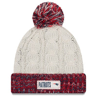 New England Patriots New Era Women's Rugged Tag Cuffed Knit Hat with Pom - Cream