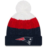 New England Patriots New Era Women's Layered Up 2 Cuffed Knit Hat with Pom - White/Navy