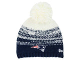 New England Patriots womans New Era Navy Polar Dust Uncuffed Knit Beanie with Pom