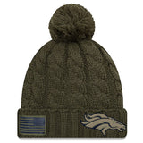 Denver Broncos New Era Women's 2018 Salute to Service Sideline Cuffed Pom Knit Hat – Olive