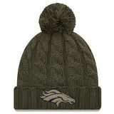 Denver Broncos New Era Women's 2018 Salute to Service Sideline Cuffed Pom Knit Hat – Olive