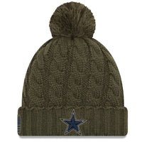 Dallas Cowboys New Era Women's 2018 Salute to Service Sideline Cuffed Pom Knit Hat – Olive