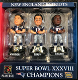 New England Patriots Super Bowl 38 mini bobblehead ring base set Brady