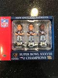 New England Patriots Super Bowl 38 mini bobblehead ring base set Brady