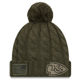 Kansas City Chiefs New Era Women's 2018 Salute to Service Sideline Cuffed Pom Knit Hat – Olive