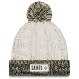 New Orleans Saints New Era Women's Rugged Tag Cuffed Knit Hat with Pom - Cream